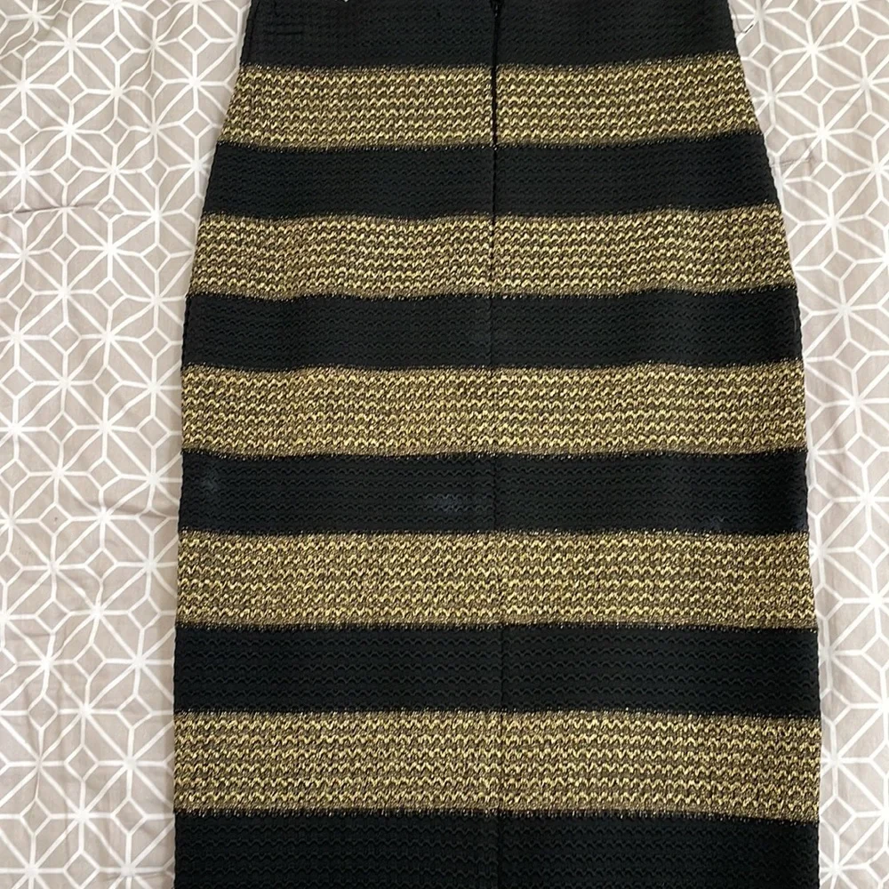 Midnight Nikibiki black, gold striped sparkle pencil stretch skirt size small - Picture 7 of 8